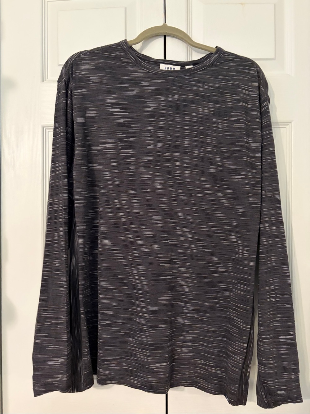 ROWM Men's Long-Sleeve Crew in Charcoal Space-Dye Performance Wear Size Large